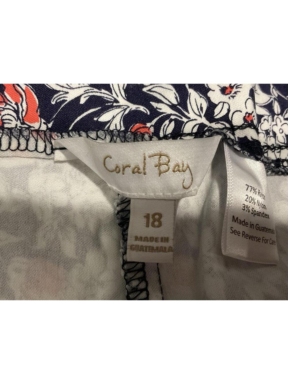 Coral Bay Womens Blue/floral Elastic Waist Stretchy Capri Pants Size 18 - Picture 8 of 9